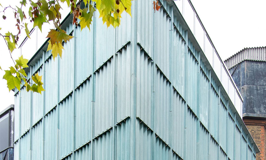 Corner detail of Marley cladding at Goldsmiths University in Deptford