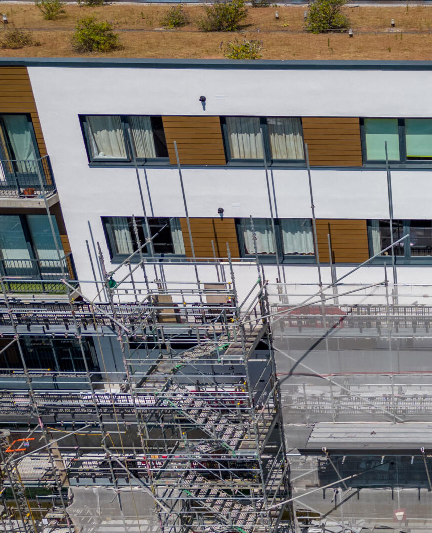 Building covered in scaffolding going throug Full Remediation Works